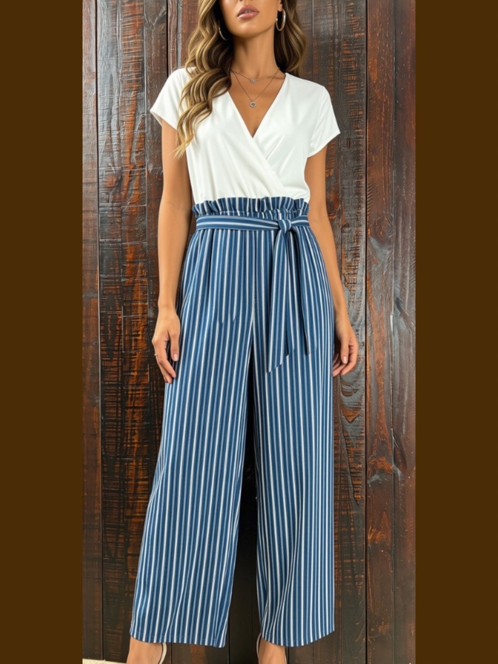 Bailey Blue Short Sleeve V-neck Paper-bag Wide Leg Jumpsuit NWT XL